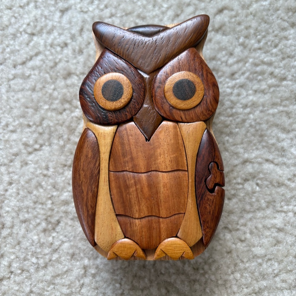 Handcrafted Wooden Owl Puzzle Box